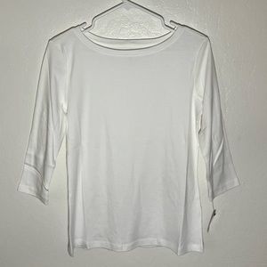NWT Talbots White 3 Quarter Longsleeve Shirt T-Shirt Blouse 100% Pima Cotton Tee